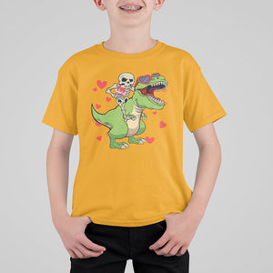 Valentine's Day T Shirt For Kid Skeleton Riding Dinosaur Rose Bouquet TS09 Gold Printyourwear