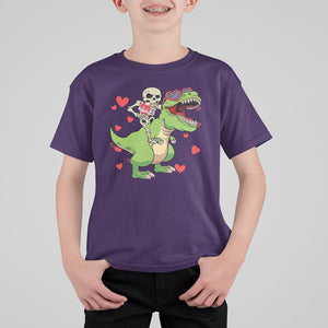 Valentine's Day T Shirt For Kid Skeleton Riding Dinosaur Rose Bouquet TS09 Purple Printyourwear