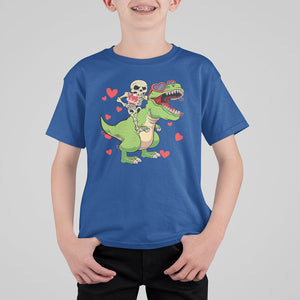 Valentine's Day T Shirt For Kid Skeleton Riding Dinosaur Rose Bouquet TS09 Royal Blue Printyourwear