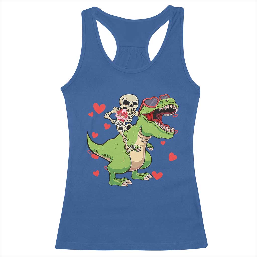 Valentine's Day Racerback Tank Top Skeleton Riding Dinosaur Rose Bouquet TS09 Royal Blue Print Your Wear