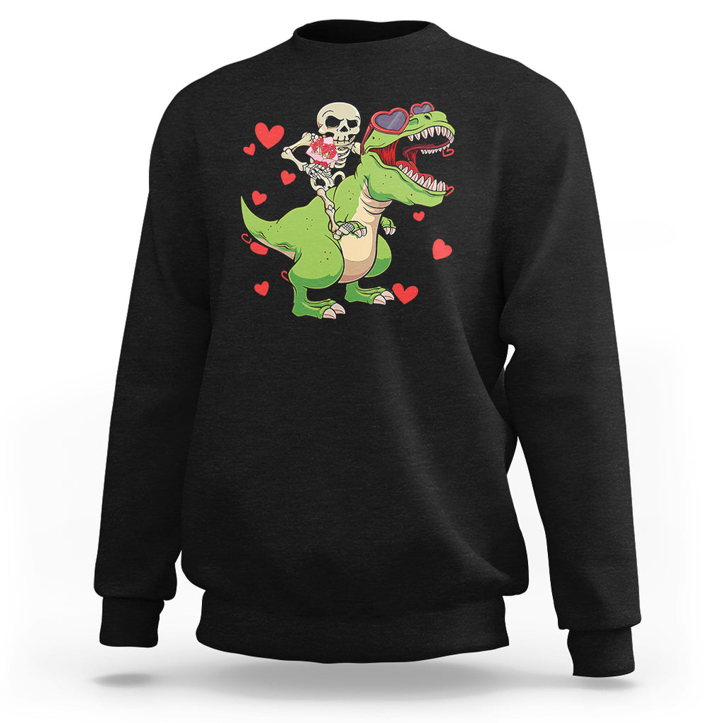 Valentine's Day Sweatshirt Skeleton Riding Dinosaur Rose Bouquet TS09 Black Printyourwear