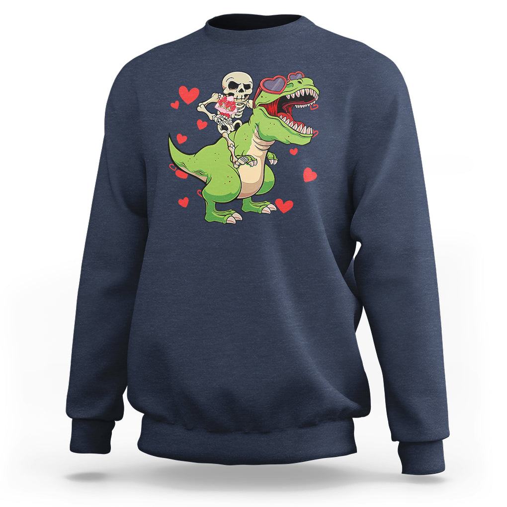 Valentine's Day Sweatshirt Skeleton Riding Dinosaur Rose Bouquet TS09 Navy Printyourwear