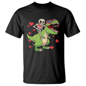 Valentine's Day T Shirt Skeleton Riding Dinosaur Rose Bouquet TS09 Black Printyourwear