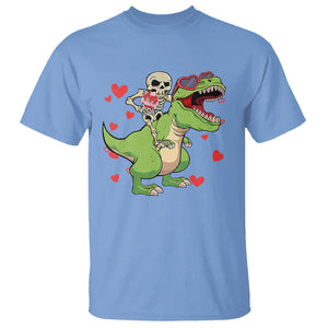 Valentine's Day T Shirt Skeleton Riding Dinosaur Rose Bouquet TS09 Carolina Blue Printyourwear