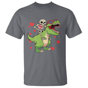 Valentine's Day T Shirt Skeleton Riding Dinosaur Rose Bouquet TS09 Charcoal Printyourwear