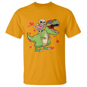 Valentine's Day T Shirt Skeleton Riding Dinosaur Rose Bouquet TS09 Gold Printyourwear