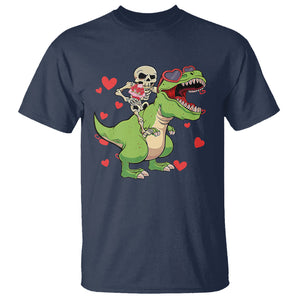 Valentine's Day T Shirt Skeleton Riding Dinosaur Rose Bouquet TS09 Navy Printyourwear