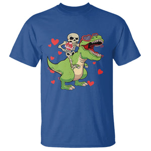 Valentine's Day T Shirt Skeleton Riding Dinosaur Rose Bouquet TS09 Royal Blue Printyourwear