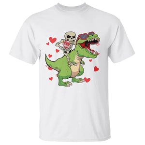 Valentine's Day T Shirt Skeleton Riding Dinosaur Rose Bouquet TS09 White Printyourwear