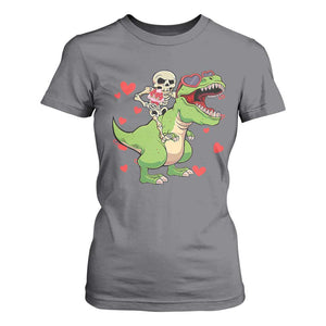 Valentine's Day T Shirt For Women Skeleton Riding Dinosaur Rose Bouquet TS09 Charcoal Print Your Wear