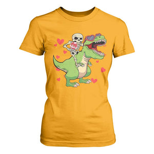 Valentine's Day T Shirt For Women Skeleton Riding Dinosaur Rose Bouquet TS09 Gold Print Your Wear