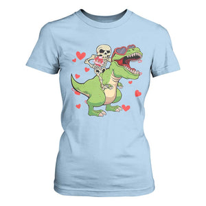 Valentine's Day T Shirt For Women Skeleton Riding Dinosaur Rose Bouquet TS09 Light Blue Print Your Wear