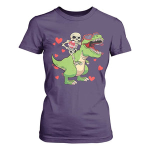 Valentine's Day T Shirt For Women Skeleton Riding Dinosaur Rose Bouquet TS09 Purple Print Your Wear