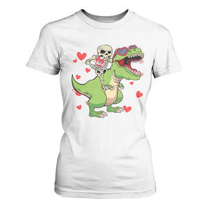 Valentine's Day T Shirt For Women Skeleton Riding Dinosaur Rose Bouquet TS09 White Print Your Wear