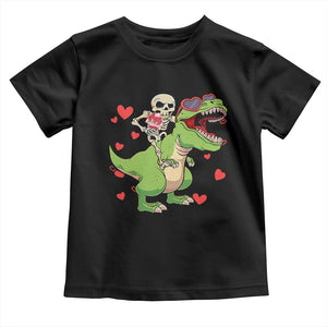 Valentine's Day Toddler T Shirt Skeleton Riding Dinosaur Rose Bouquet TS09 Black Print Your Wear