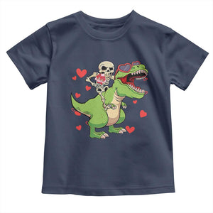 Valentine's Day Toddler T Shirt Skeleton Riding Dinosaur Rose Bouquet TS09 Navy Print Your Wear