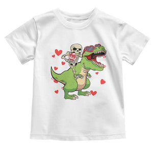 Valentine's Day Toddler T Shirt Skeleton Riding Dinosaur Rose Bouquet TS09 White Print Your Wear