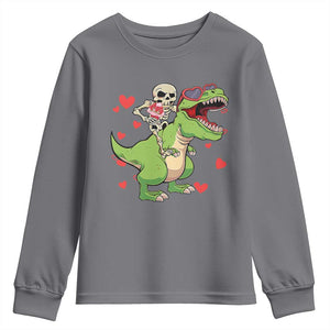 Valentine's Day Youth Sweatshirt Skeleton Riding Dinosaur Rose Bouquet TS09 Charcoal Print Your Wear