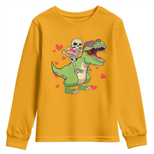 Valentine's Day Youth Sweatshirt Skeleton Riding Dinosaur Rose Bouquet TS09 Gold Print Your Wear