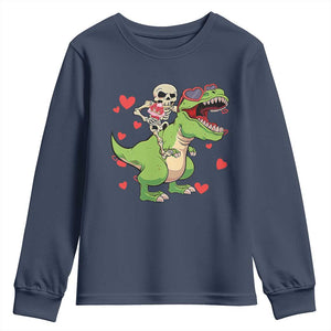 Valentine's Day Youth Sweatshirt Skeleton Riding Dinosaur Rose Bouquet TS09 Navy Print Your Wear