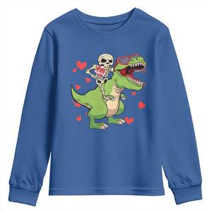 Valentine's Day Youth Sweatshirt Skeleton Riding Dinosaur Rose Bouquet TS09 Royal Blue Print Your Wear