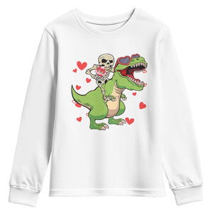 Valentine's Day Youth Sweatshirt Skeleton Riding Dinosaur Rose Bouquet TS09 White Print Your Wear