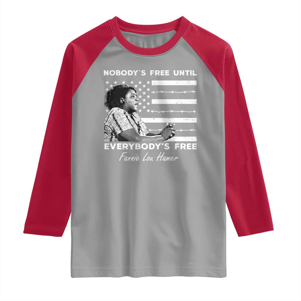Fannie Lou Hamer Raglan Shirt Nobody's Free Until Everybody's Free Black History TS09 Sport Gray Red Print Your Wear
