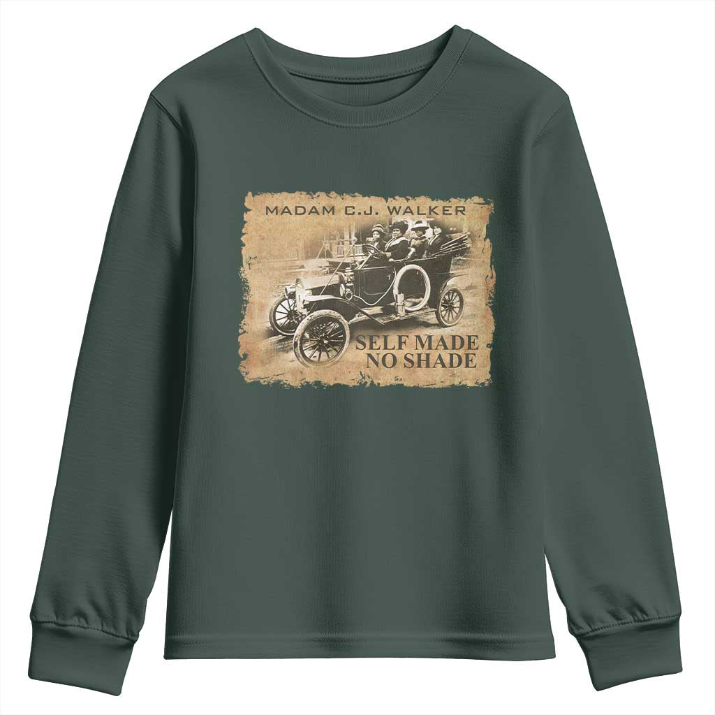 Madam C.J. Walker Youth Sweatshirt Self Made No Shade Black History TS09 Dark Forest Green Print Your Wear