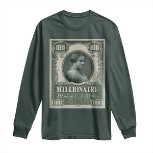 Madam C.J. Walker Long Sleeve Shirt Millionaire Black Women Pride TS09 Dark Forest Green Print Your Wear