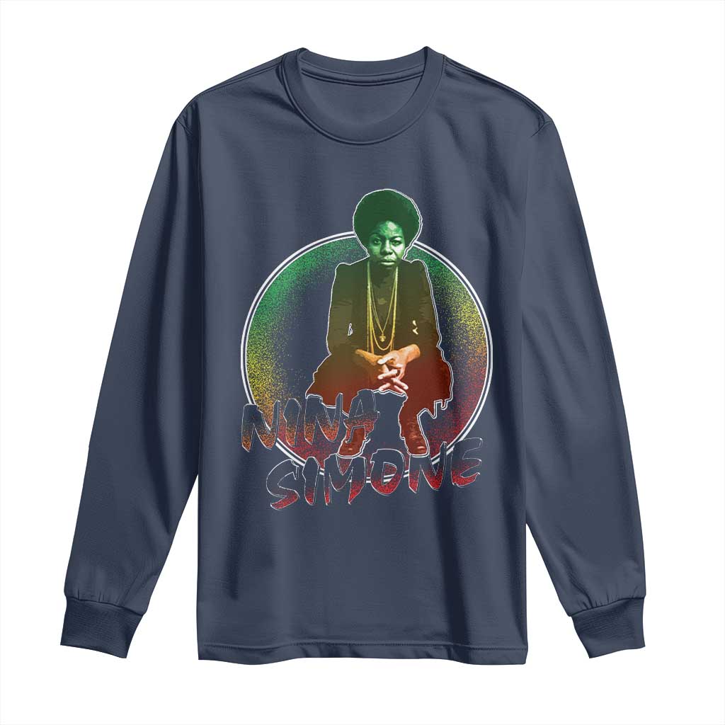 Nina Simone Long Sleeve Shirt Black Women History Pride TS09 Navy Print Your Wear