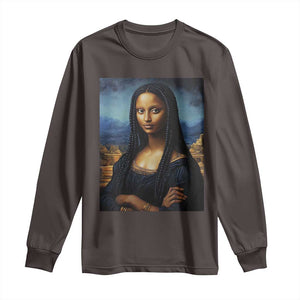 Black Women Pride Long Sleeve Shirt Melanin Mona Lisa Afro Queen Aesthetic Black History TS09 Dark Chocolate Print Your Wear