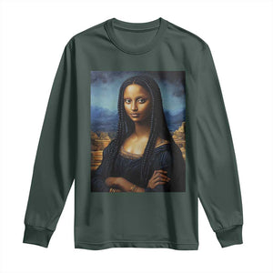 Black Women Pride Long Sleeve Shirt Melanin Mona Lisa Afro Queen Aesthetic Black History TS09 Dark Forest Green Print Your Wear