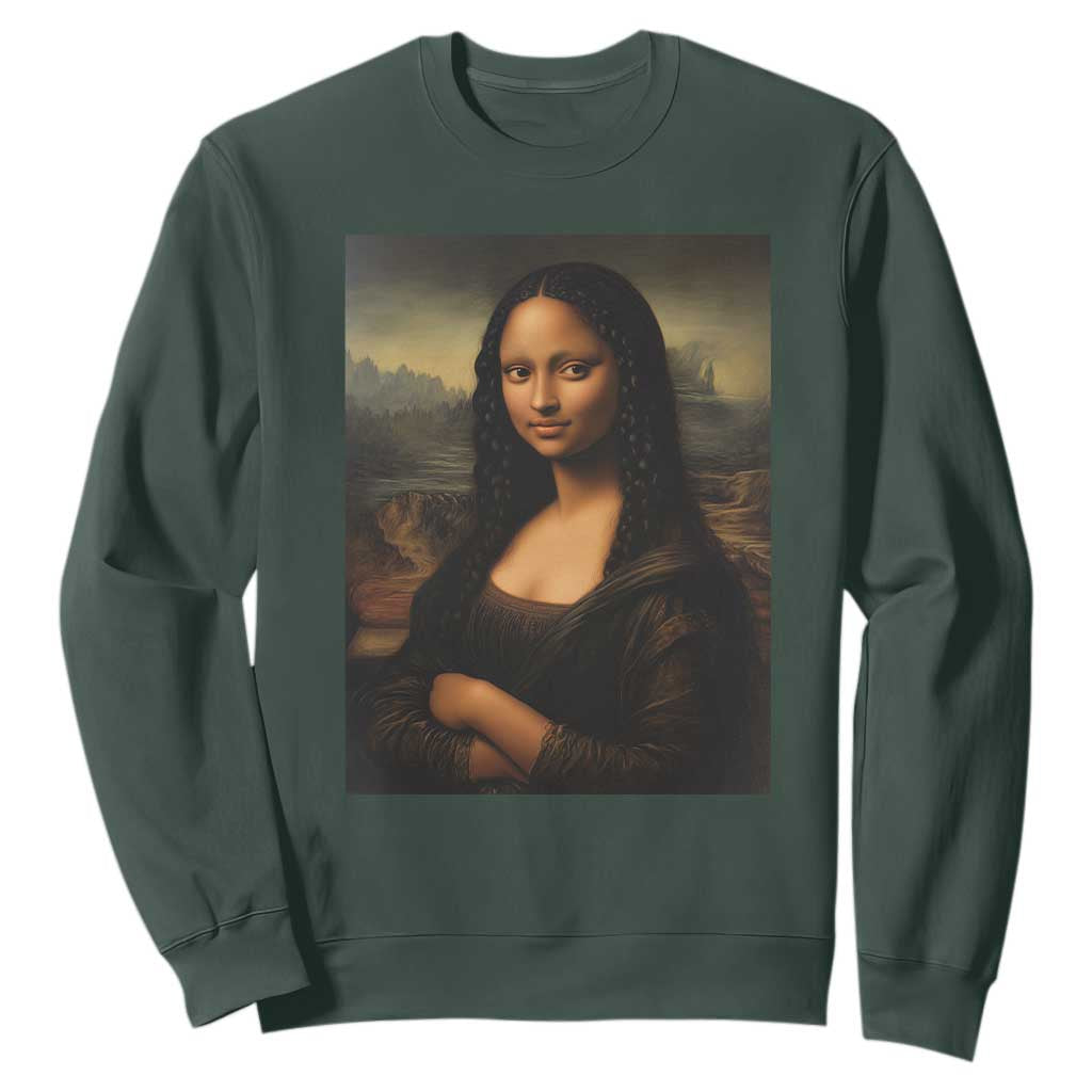 Black Mona Lisa Sweatshirt Melanin Pretty Aesthetic Black History TS09 Dark Forest Green Print Your Wear