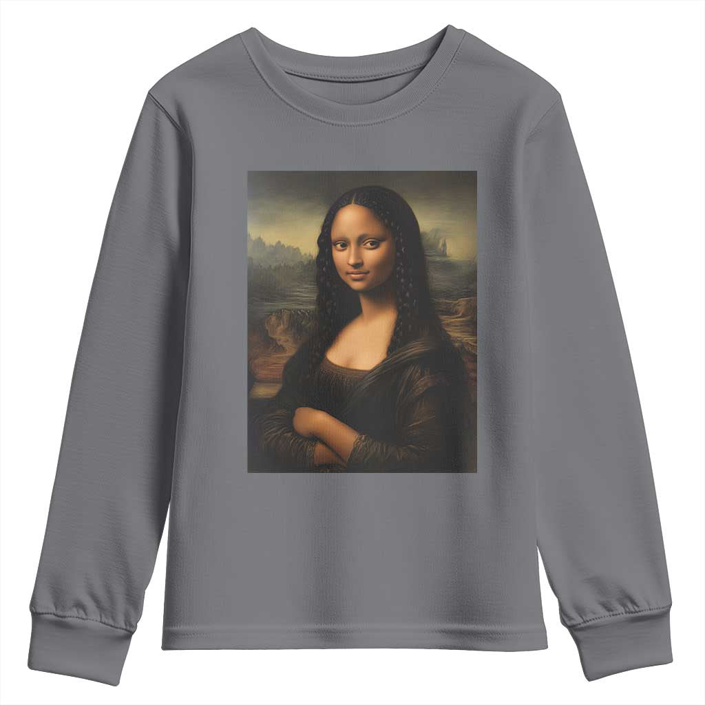 Black Mona Lisa Youth Sweatshirt Melanin Pretty Aesthetic Black History TS09 Charcoal Print Your Wear