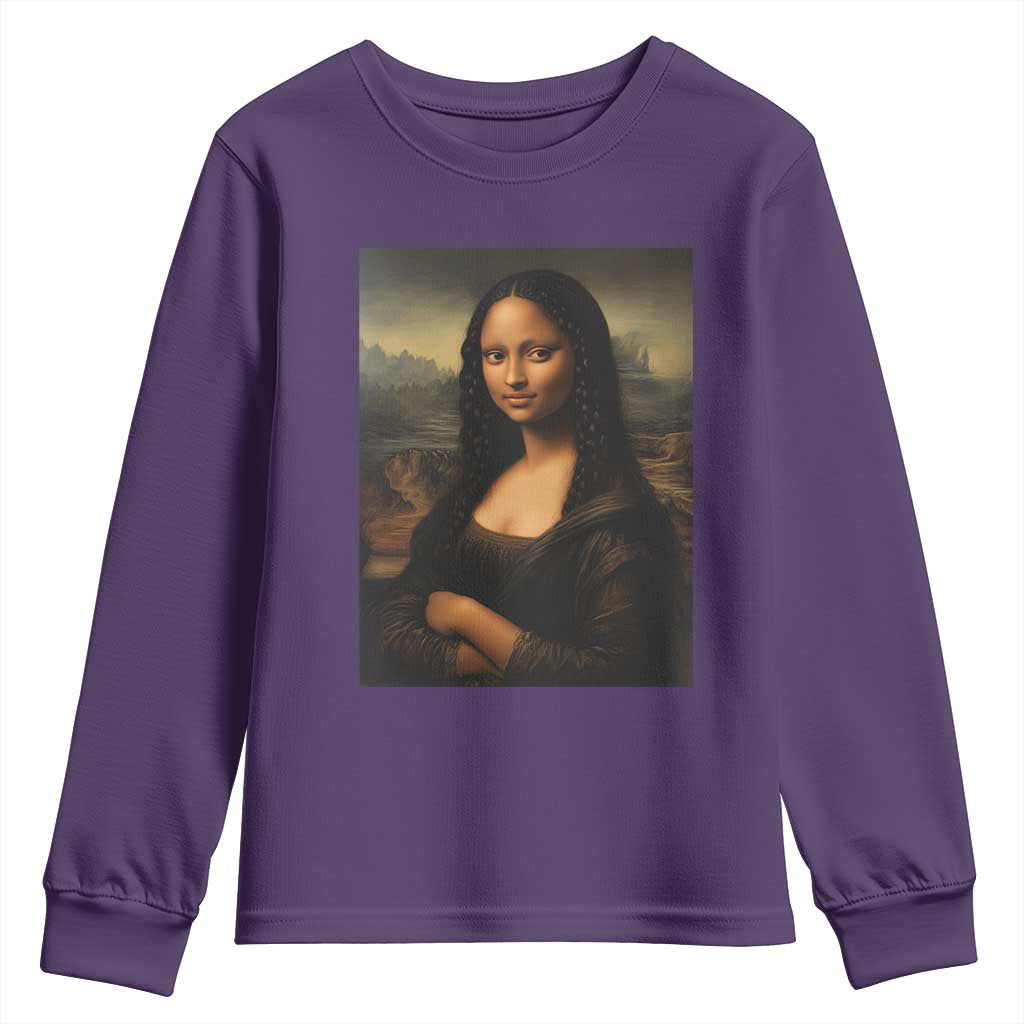 Black Mona Lisa Youth Sweatshirt Melanin Pretty Aesthetic Black History TS09 Purple Print Your Wear