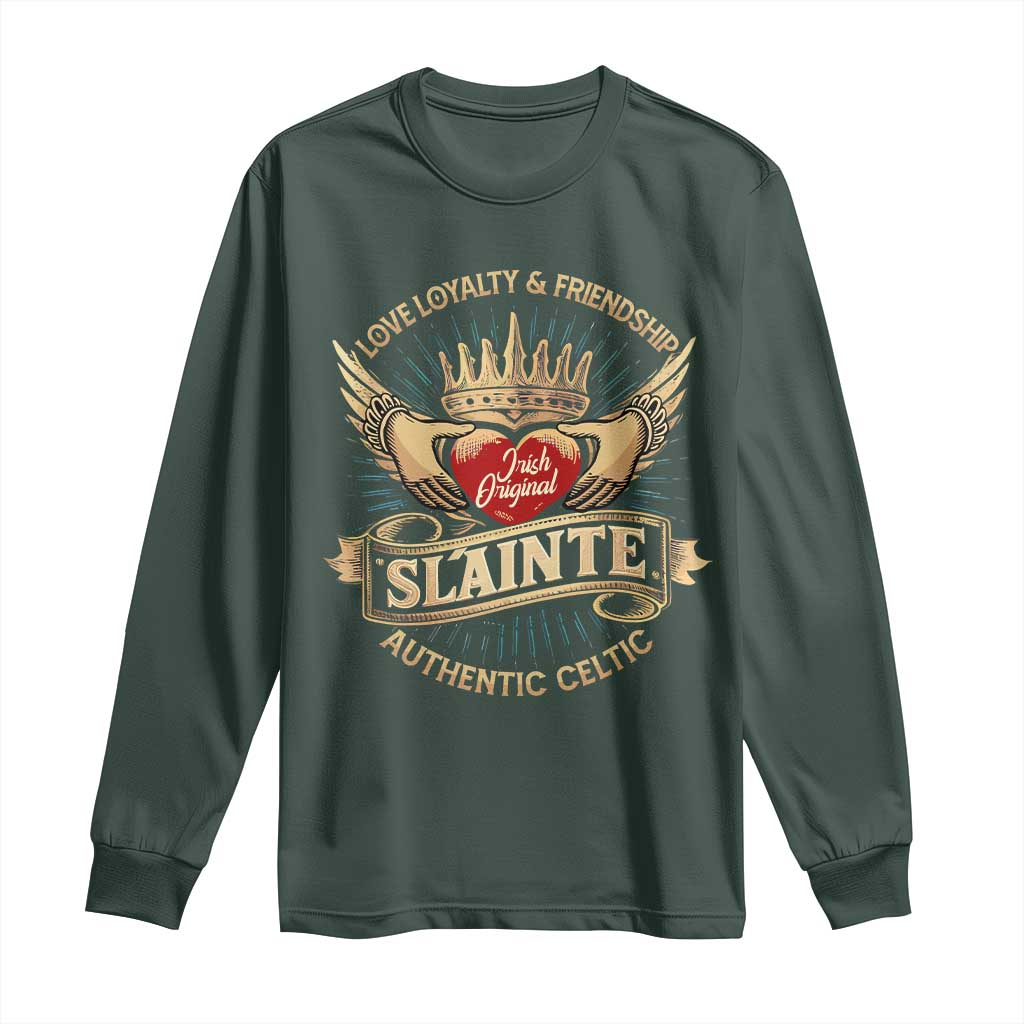 Celtic Claddagh Long Sleeve Shirt Love Loyalty Friendship Slainte TS09 Dark Forest Green Print Your Wear