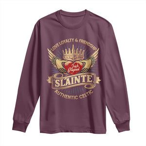 Celtic Claddagh Long Sleeve Shirt Love Loyalty Friendship Slainte TS09 Maroon Print Your Wear