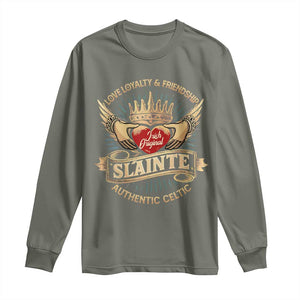 Celtic Claddagh Long Sleeve Shirt Love Loyalty Friendship Slainte TS09 Military Green Print Your Wear