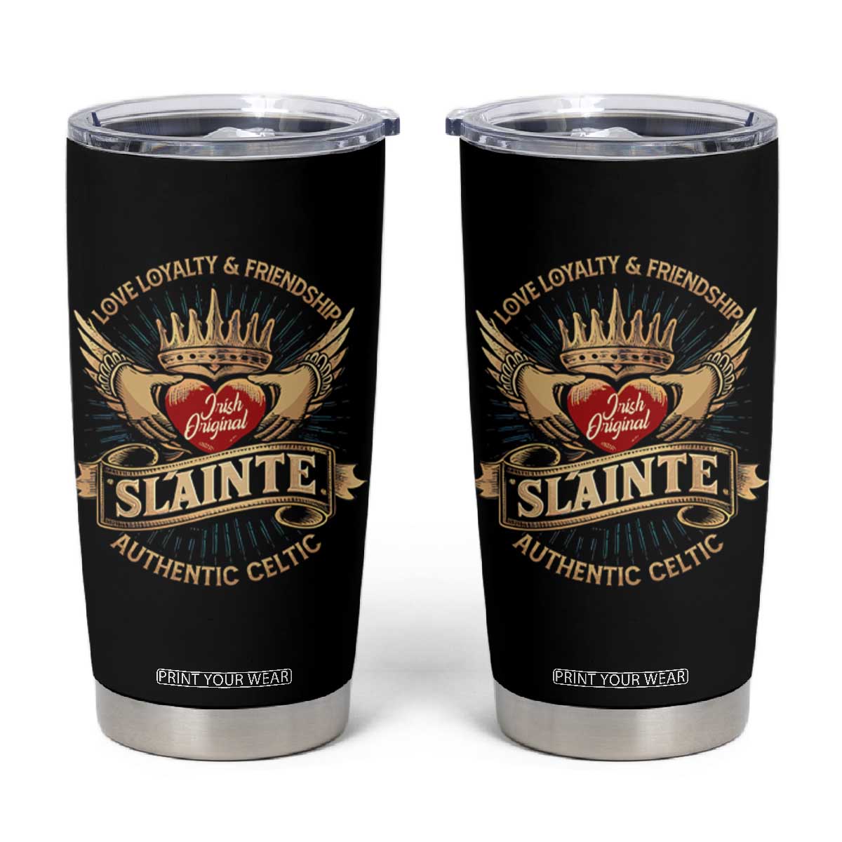 Celtic Claddagh Tumbler Cup Love Loyalty Friendship Slainte TS09 Black Print Your Wear