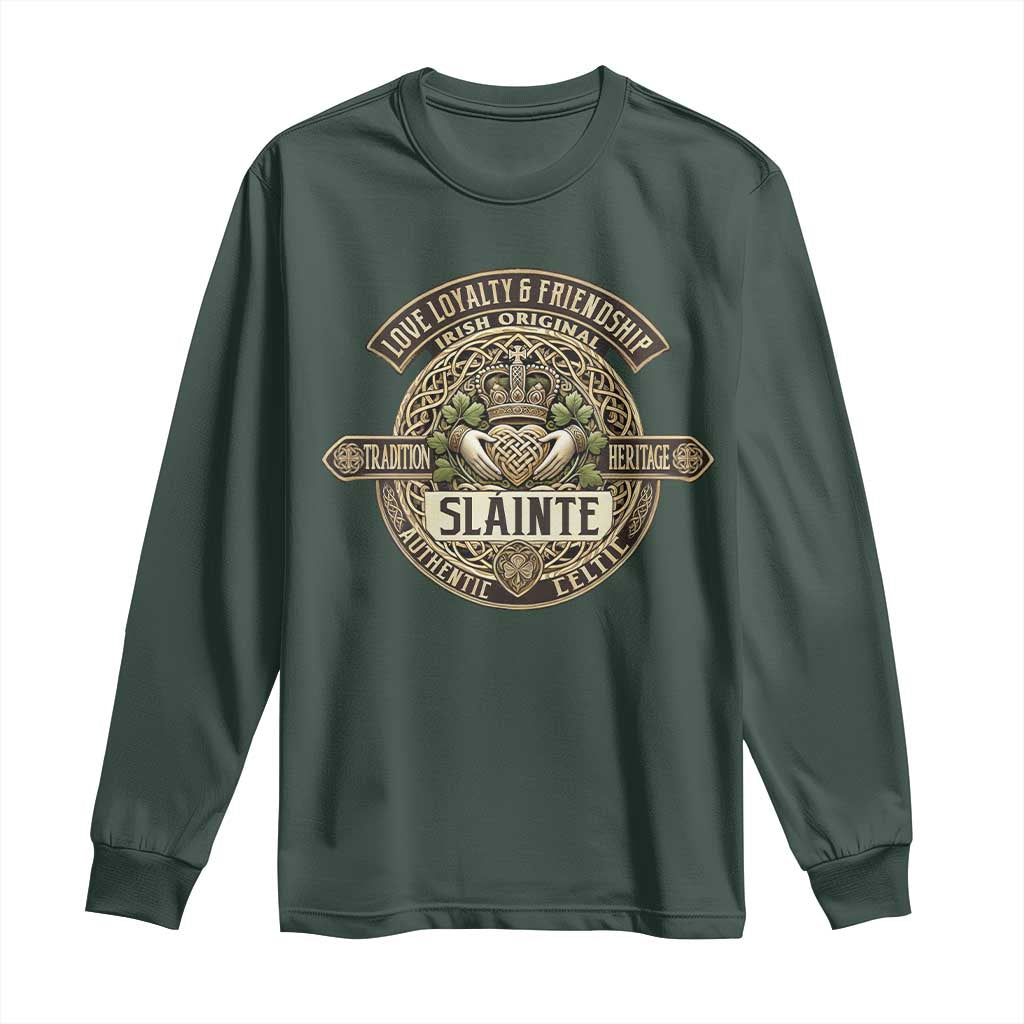 Celtic Claddagh Long Sleeve Shirt Slainte Love Loyalty Friendship Vintage TS09 Dark Forest Green Print Your Wear