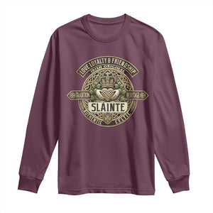 Celtic Claddagh Long Sleeve Shirt Slainte Love Loyalty Friendship Vintage TS09 Maroon Print Your Wear