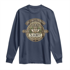 Celtic Claddagh Long Sleeve Shirt Slainte Love Loyalty Friendship Vintage TS09 Navy Print Your Wear