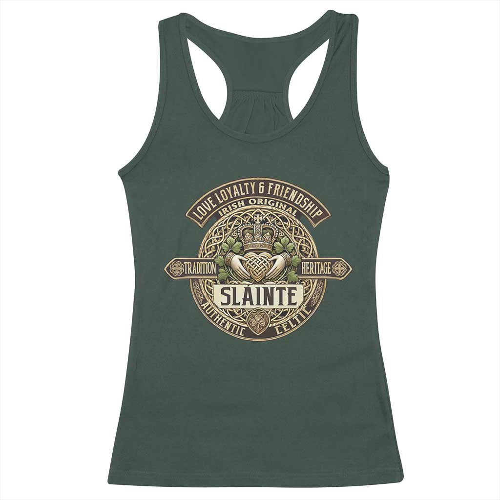 Celtic Claddagh Racerback Tank Top Slainte Love Loyalty Friendship Vintage TS09 Dark Forest Green Print Your Wear
