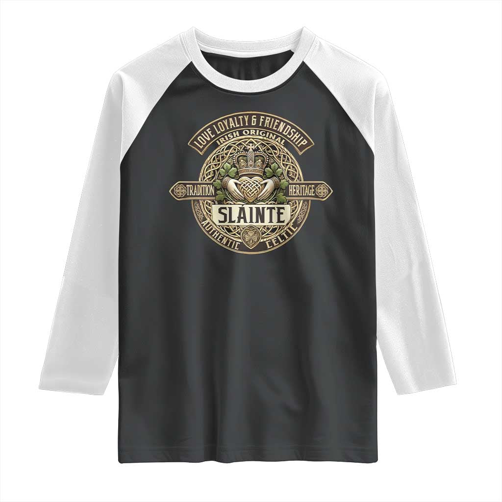 Celtic Claddagh Raglan Shirt Slainte Love Loyalty Friendship Vintage TS09 Black White Print Your Wear