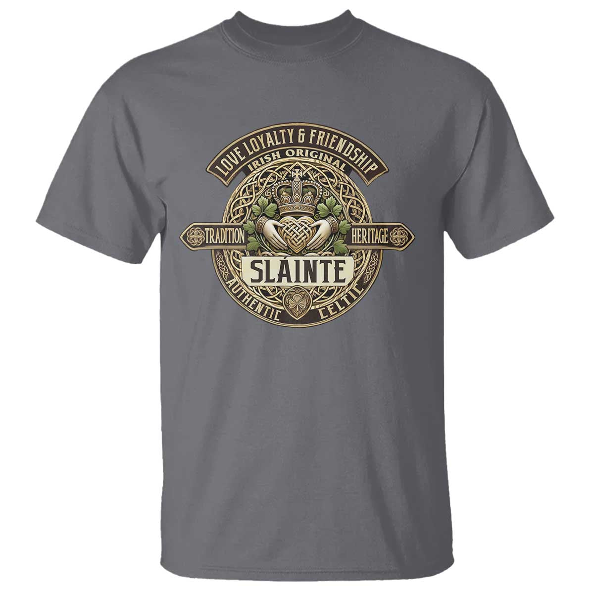 Celtic Claddagh T Shirt Slainte Love Loyalty Friendship Vintage TS09 Charcoal Print Your Wear