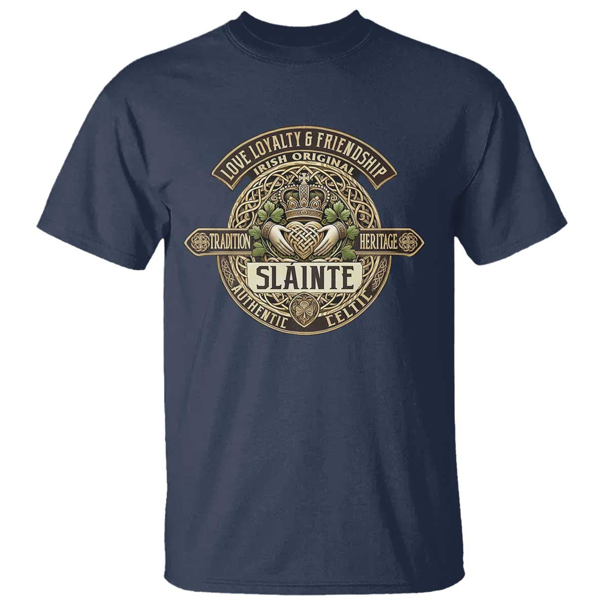 Celtic Claddagh T Shirt Slainte Love Loyalty Friendship Vintage TS09 Navy Print Your Wear