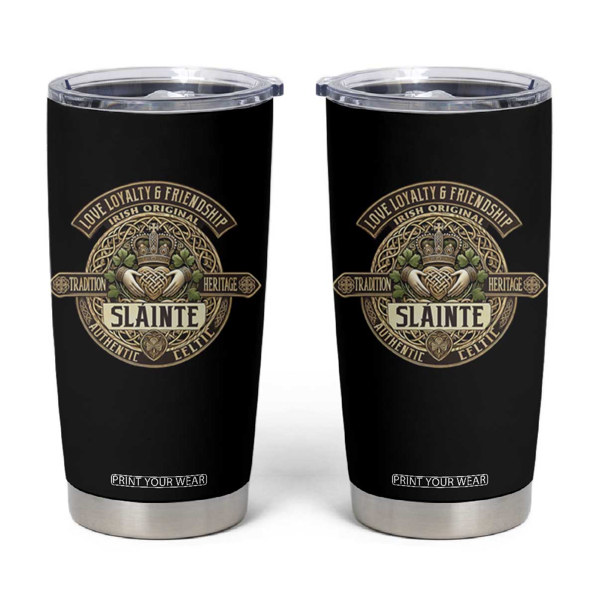 Celtic Claddagh Tumbler Cup Slainte Love Loyalty Friendship Vintage TS09 Black Print Your Wear