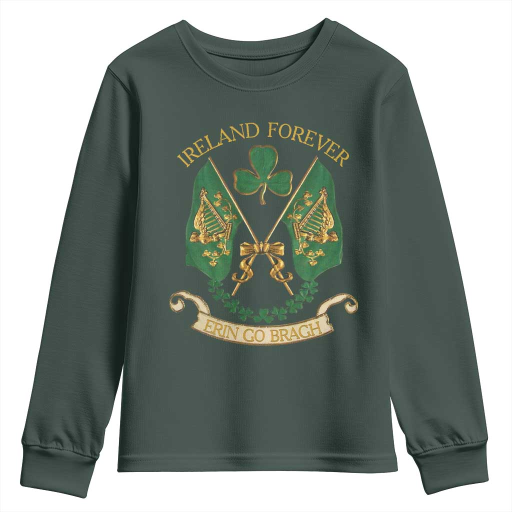 Irish Pride Youth Sweatshirt Eirinn Go Brach Ireland Forever TS09 Dark Forest Green Print Your Wear