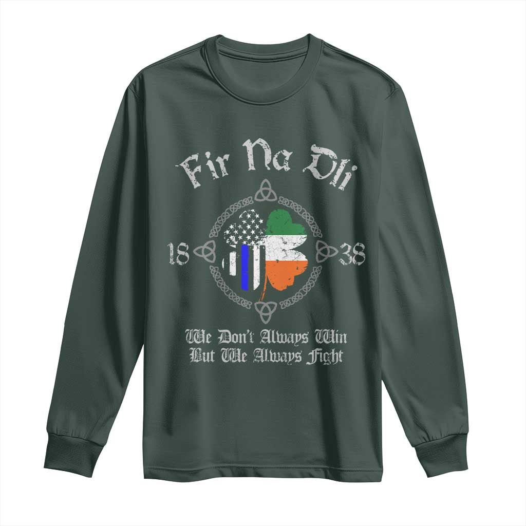 Irish Pride Long Sleeve Shirt Fir Na Dli Men Of Law Shamrock American Irish Flag TS09 Dark Forest Green Print Your Wear