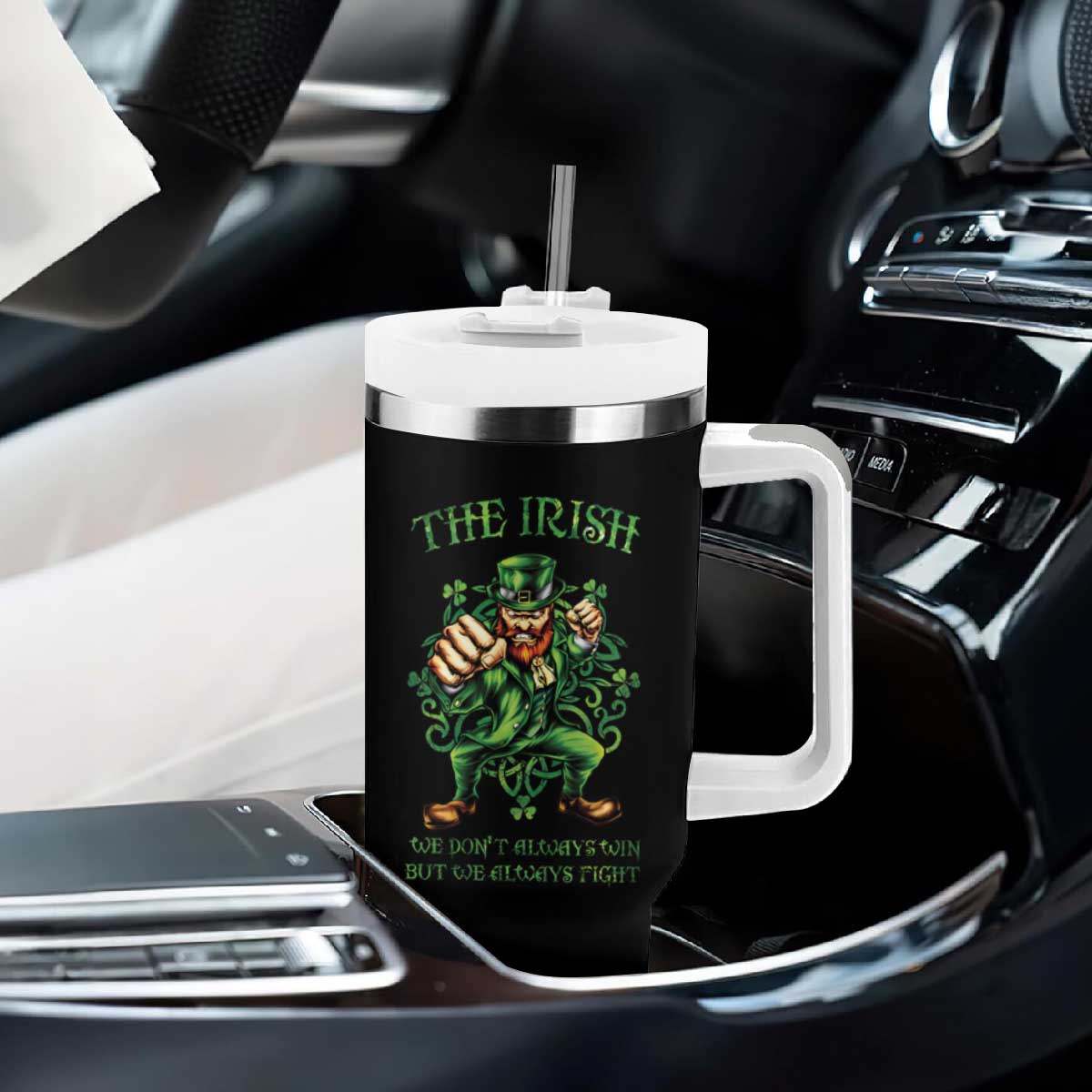 Irish Pride Tumbler With Handle We Don't Always Win But We Always Fight Funny Leprechaun TS09 Print Your Wear
